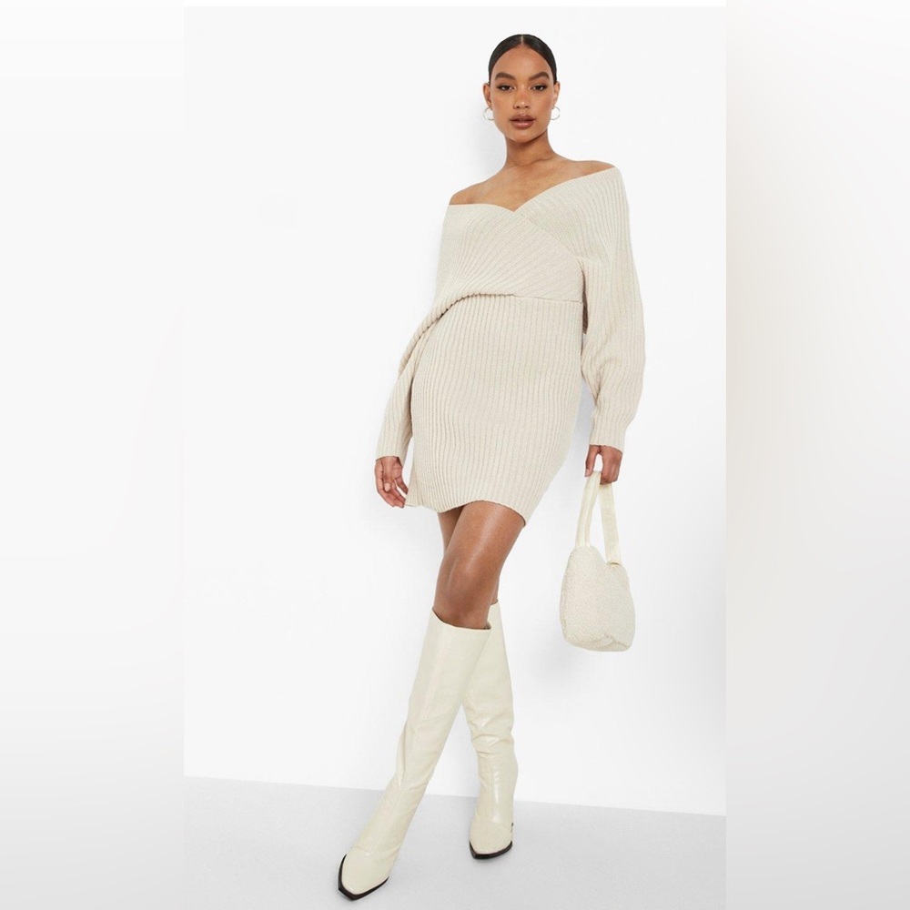 OFF THE SHOULDER RIB KNIT DRESS